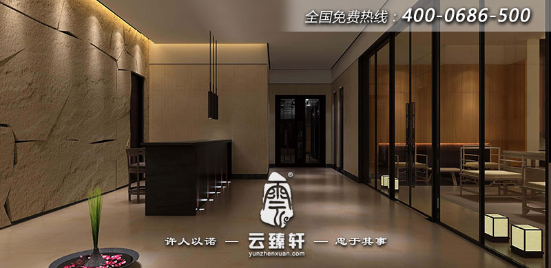 養生會所的洗浴總服務臺裝修設計的簡約、樸素