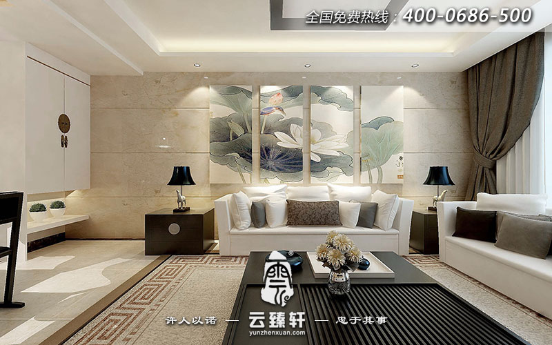 簡中式客廳沙發(fā)背景墻